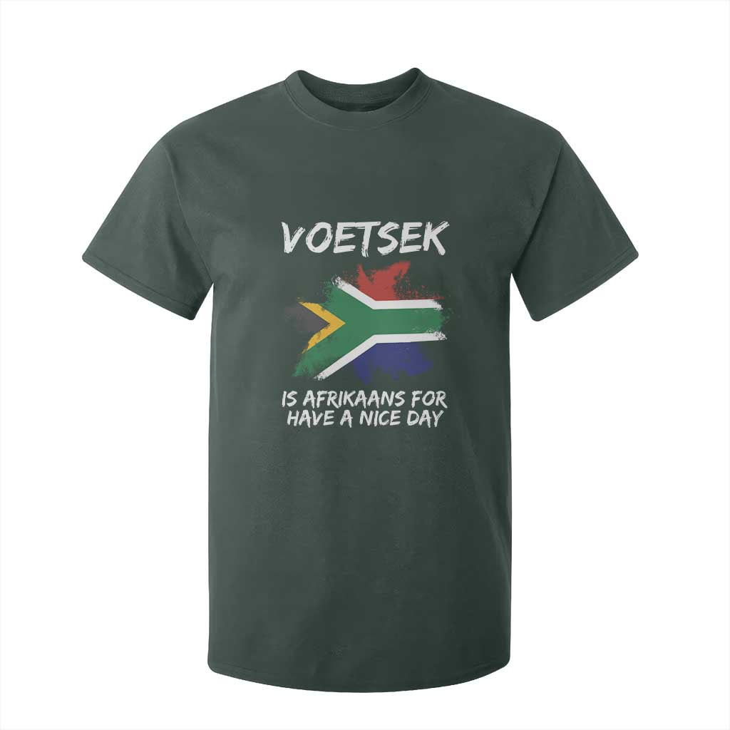 Funny Voetsek Is Afrikaans For Have A Nice Day T Shirt For Kid Vintage Saffa Flag TS11 Dark Forest Green Print Your Wear