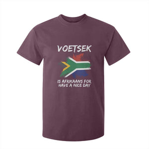 Funny Voetsek Is Afrikaans For Have A Nice Day T Shirt For Kid Vintage Saffa Flag TS11 Maroon Print Your Wear
