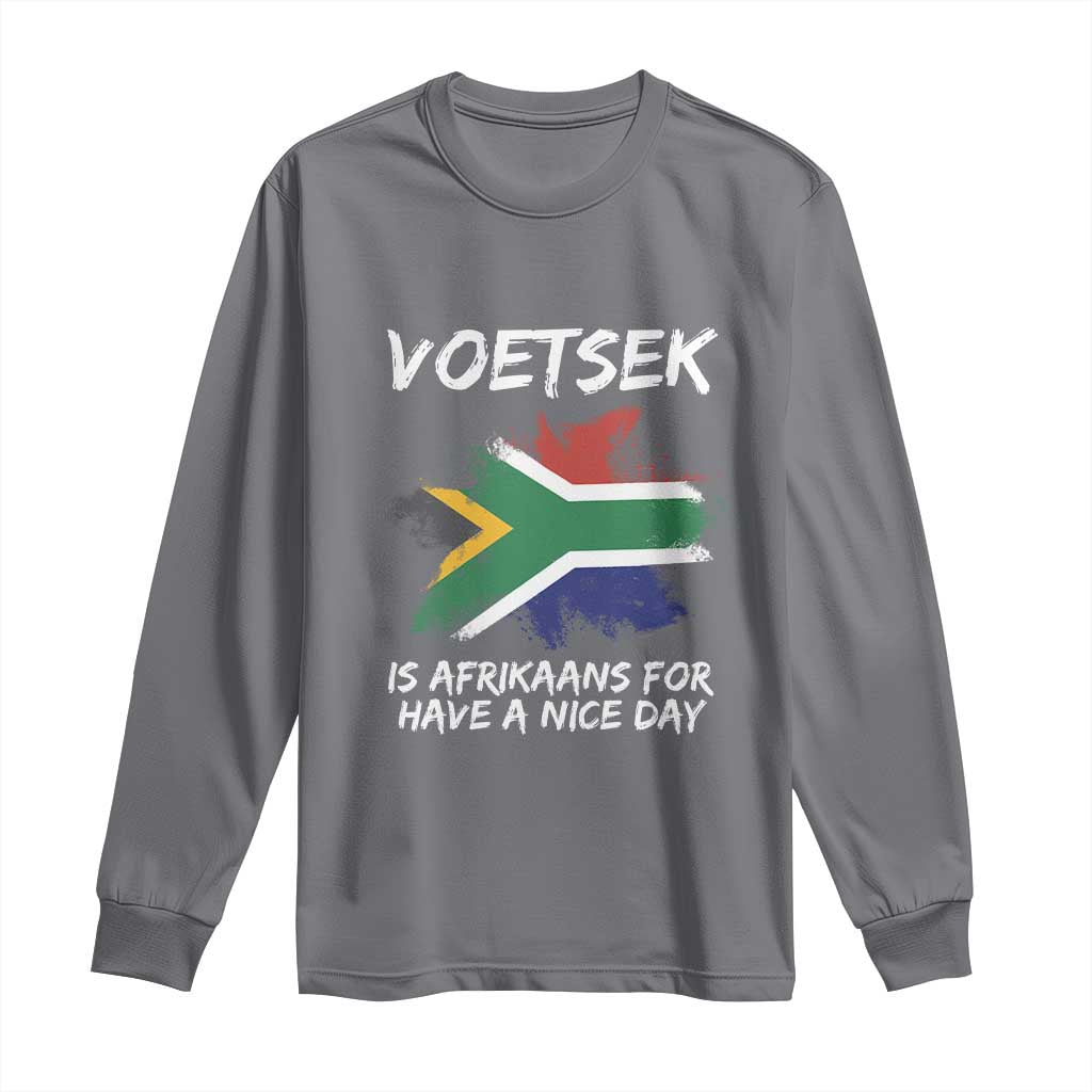 Funny Voetsek Is Afrikaans For Have A Nice Day Long Sleeve Shirt Vintage Saffa Flag TS11 Charcoal Print Your Wear