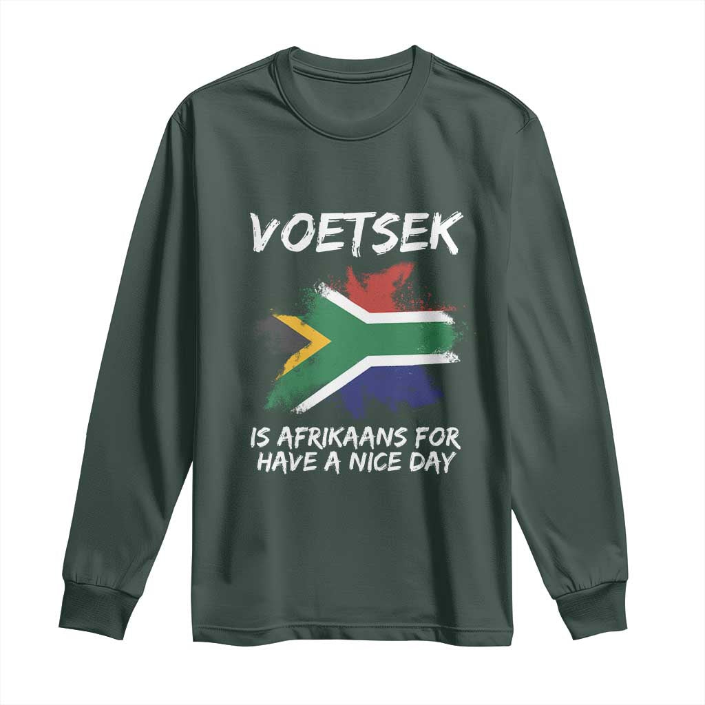 Funny Voetsek Is Afrikaans For Have A Nice Day Long Sleeve Shirt Vintage Saffa Flag TS11 Dark Forest Green Print Your Wear