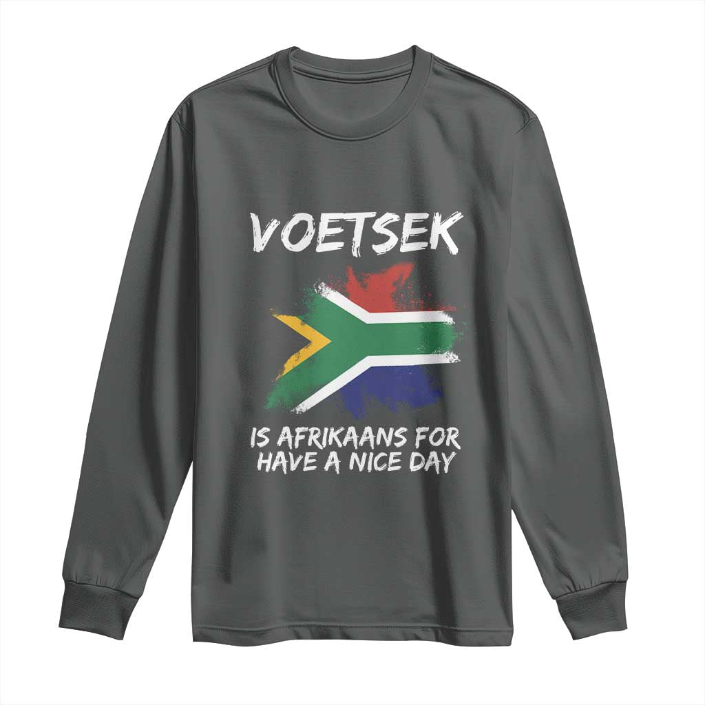 Funny Voetsek Is Afrikaans For Have A Nice Day Long Sleeve Shirt Vintage Saffa Flag TS11 Dark Heather Print Your Wear