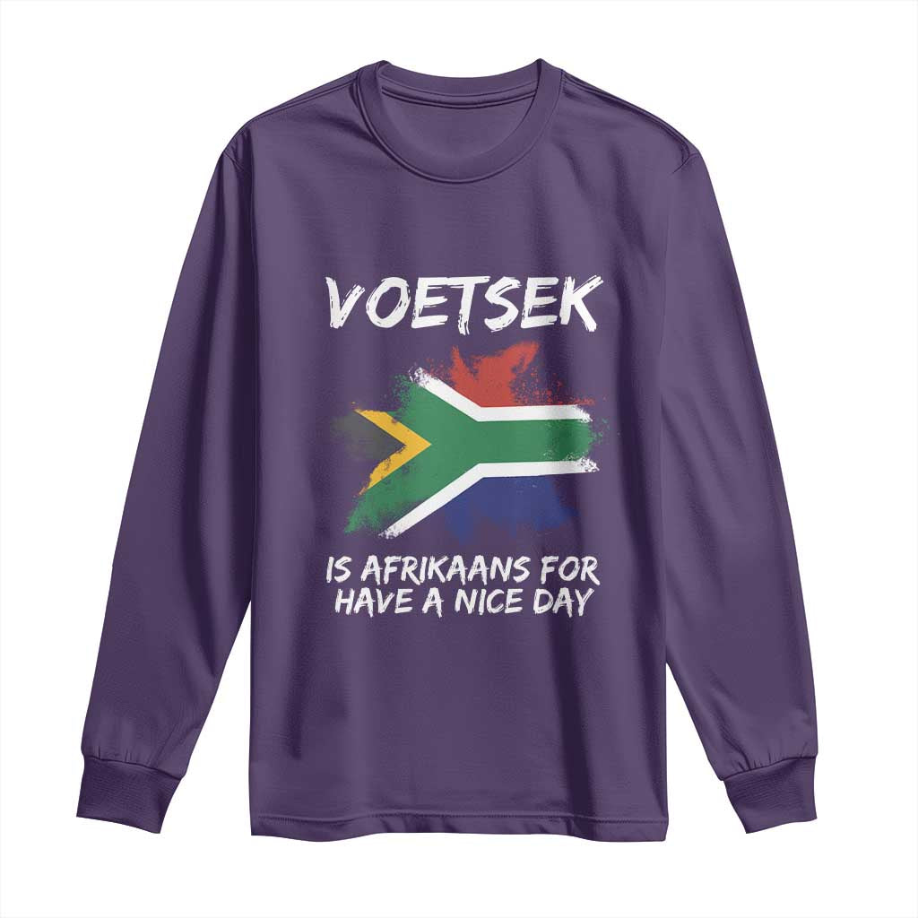 Funny Voetsek Is Afrikaans For Have A Nice Day Long Sleeve Shirt Vintage Saffa Flag TS11 Purple Print Your Wear