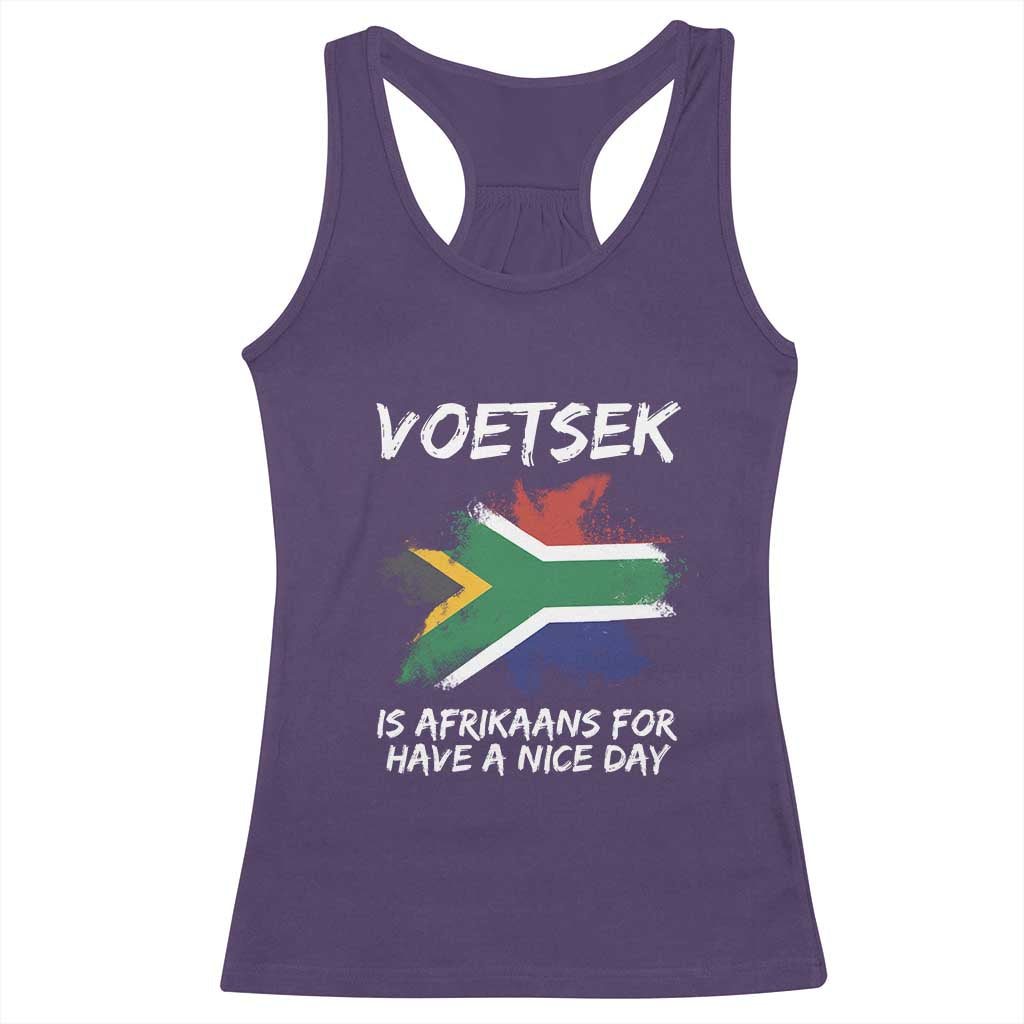 Funny Voetsek Is Afrikaans For Have A Nice Day Racerback Tank Top Vintage Saffa Flag TS11 Purple Print Your Wear