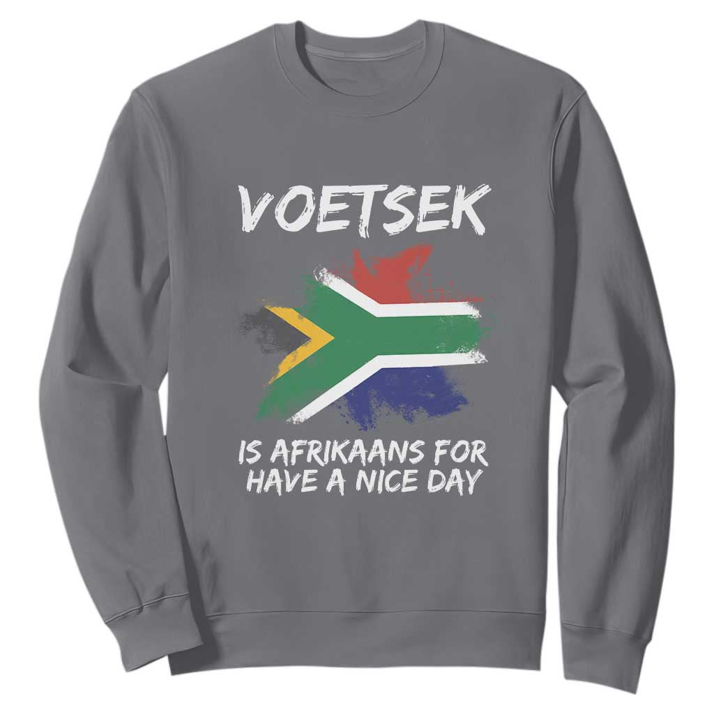 Funny Voetsek Is Afrikaans For Have A Nice Day Sweatshirt Vintage Saffa Flag TS11 Charcoal Print Your Wear