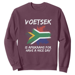 Funny Voetsek Is Afrikaans For Have A Nice Day Sweatshirt Vintage Saffa Flag TS11 Maroon Print Your Wear