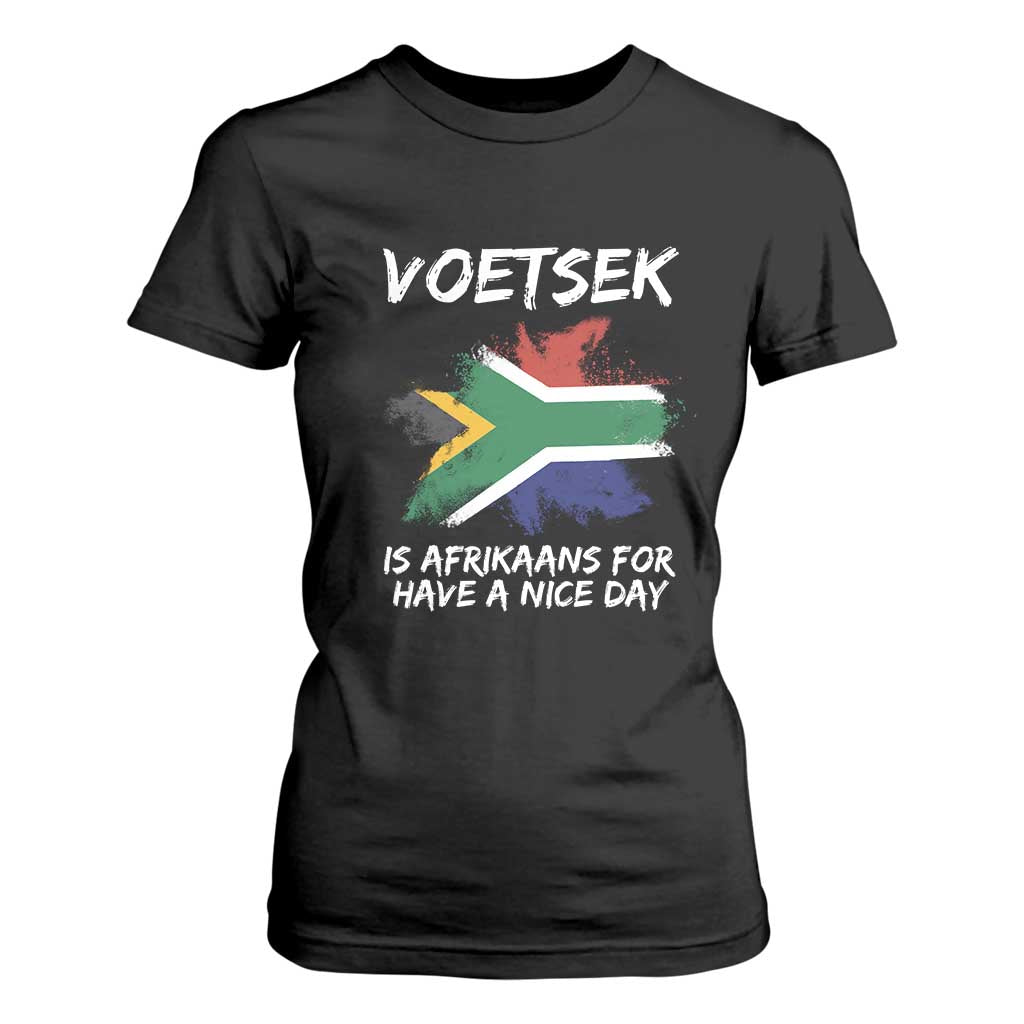 Funny Voetsek Is Afrikaans For Have A Nice Day T Shirt For Women Vintage Saffa Flag TS11 Black Print Your Wear