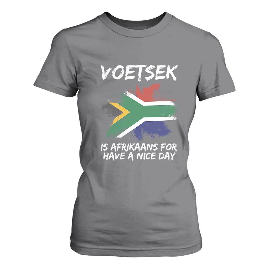 Funny Voetsek Is Afrikaans For Have A Nice Day T Shirt For Women Vintage Saffa Flag TS11 Charcoal Print Your Wear