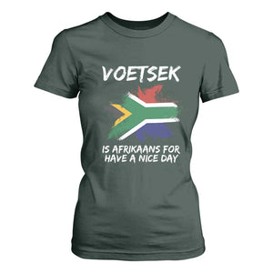 Funny Voetsek Is Afrikaans For Have A Nice Day T Shirt For Women Vintage Saffa Flag TS11 Dark Forest Green Print Your Wear