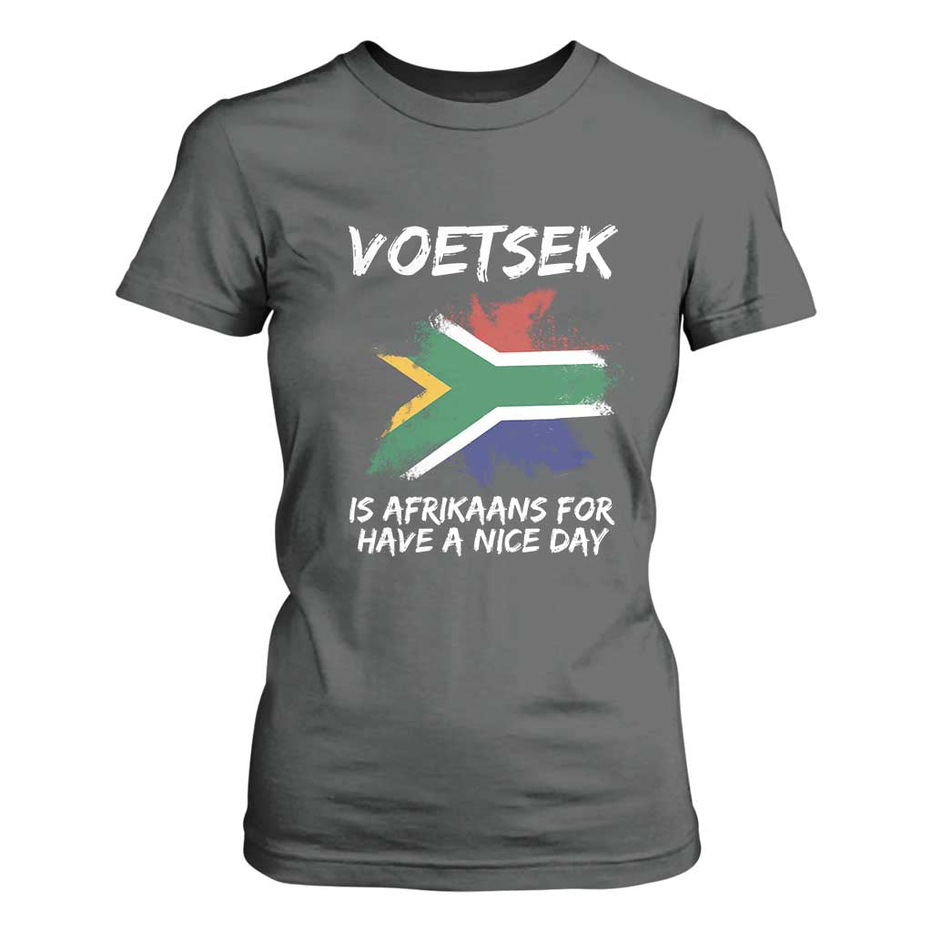 Funny Voetsek Is Afrikaans For Have A Nice Day T Shirt For Women Vintage Saffa Flag TS11 Dark Heather Print Your Wear