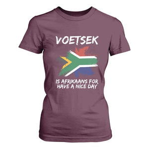 Funny Voetsek Is Afrikaans For Have A Nice Day T Shirt For Women Vintage Saffa Flag TS11 Maroon Print Your Wear