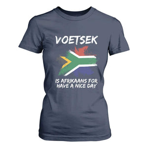 Funny Voetsek Is Afrikaans For Have A Nice Day T Shirt For Women Vintage Saffa Flag TS11 Navy Print Your Wear