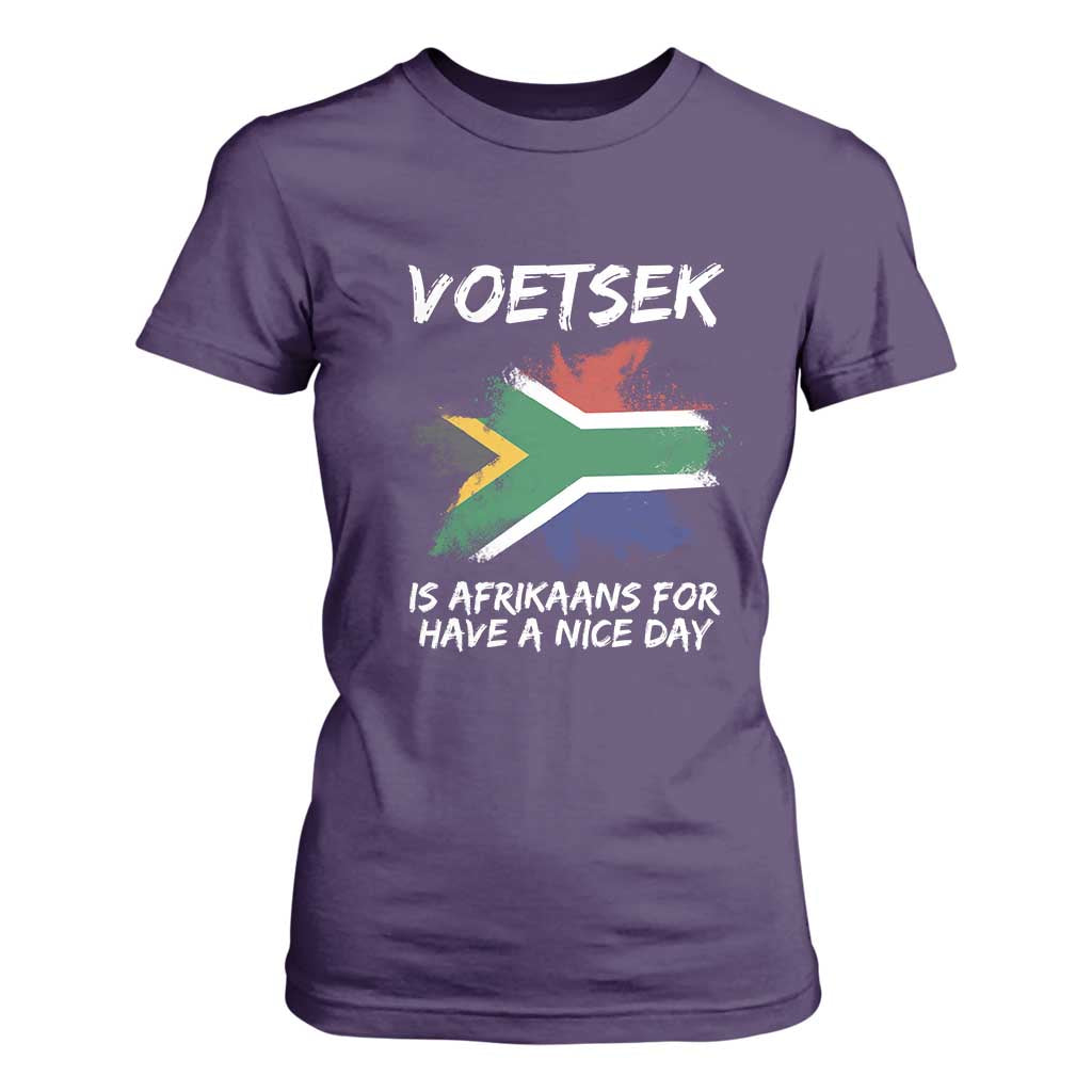 Funny Voetsek Is Afrikaans For Have A Nice Day T Shirt For Women Vintage Saffa Flag TS11 Purple Print Your Wear