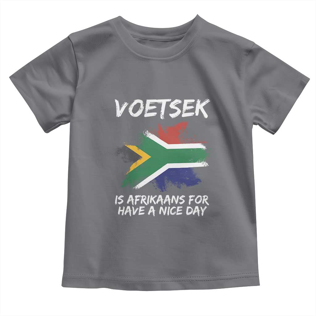 Funny Voetsek Is Afrikaans For Have A Nice Day Toddler T Shirt Vintage Saffa Flag TS11 Charcoal Print Your Wear