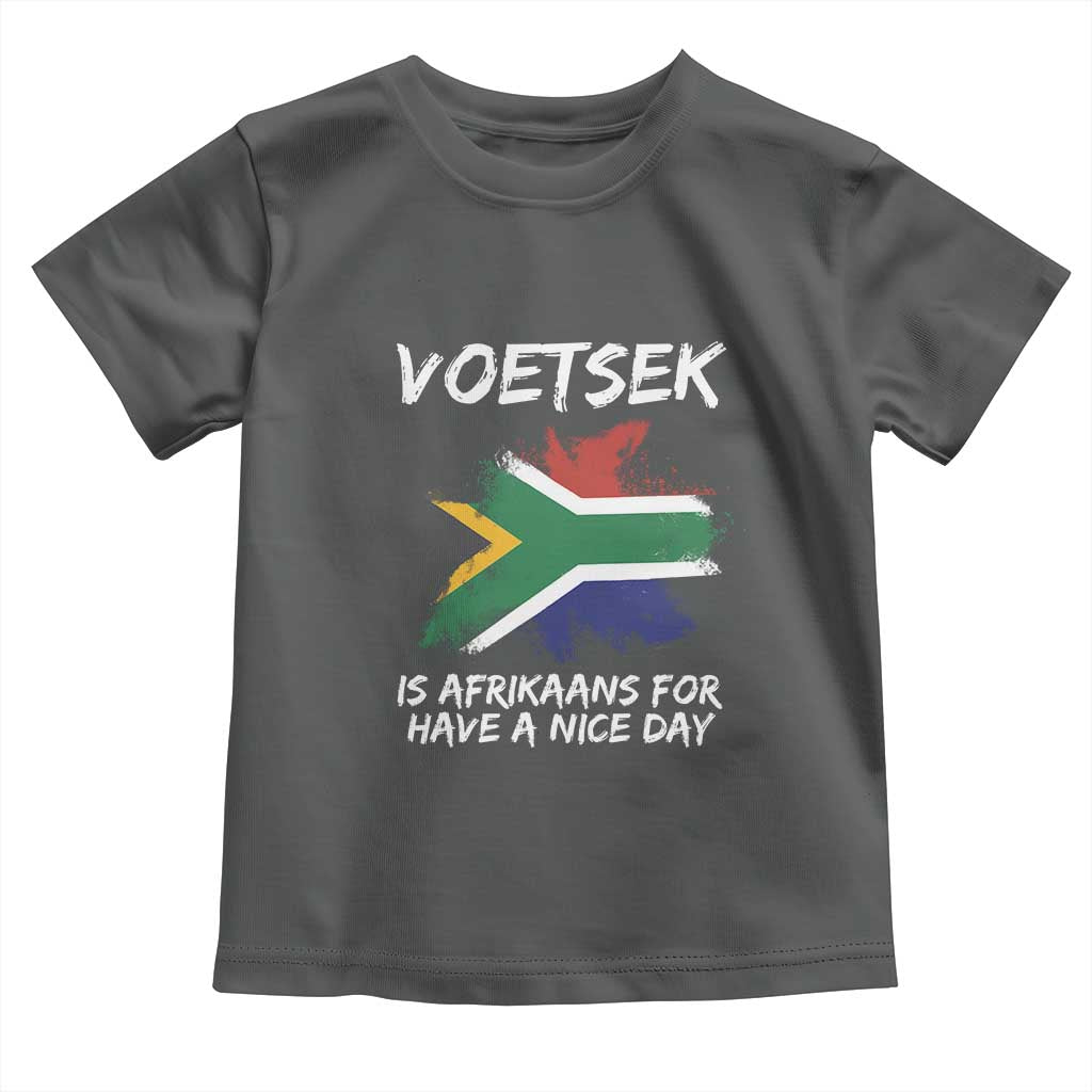 Funny Voetsek Is Afrikaans For Have A Nice Day Toddler T Shirt Vintage Saffa Flag TS11 Dark Heather Print Your Wear