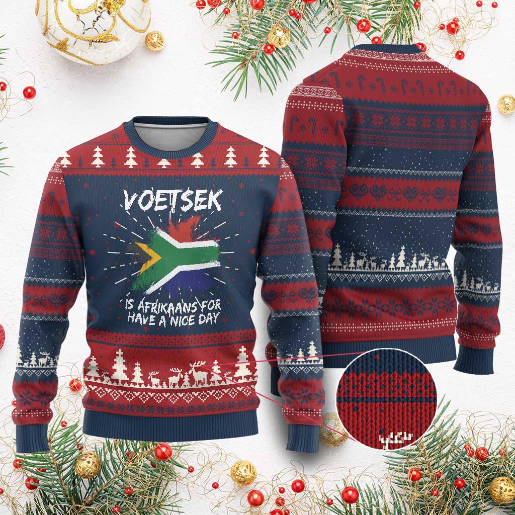 Funny Voetsek Is Afrikaans For Have A Nice Day Ugly Christmas Sweater Vintage Saffa Flag TS11 Burgundy Print Your Wear
