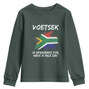 Funny Voetsek Is Afrikaans For Have A Nice Day Youth Sweatshirt Vintage Saffa Flag TS11 Dark Forest Green Print Your Wear