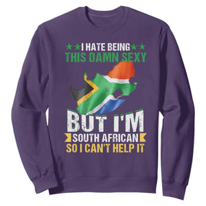 I Hate Being This Damn Sexy But I'm South African So I can't Help It Sweatshirt Saffa Flag TS11 Purple Print Your Wear