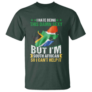I Hate Being This Damn Sexy But I'm South African So I can't Help It T Shirt Saffa Flag TS11 Dark Forest Green Print Your Wear