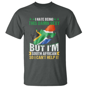 I Hate Being This Damn Sexy But I'm South African So I can't Help It T Shirt Saffa Flag TS11 Dark Heather Print Your Wear
