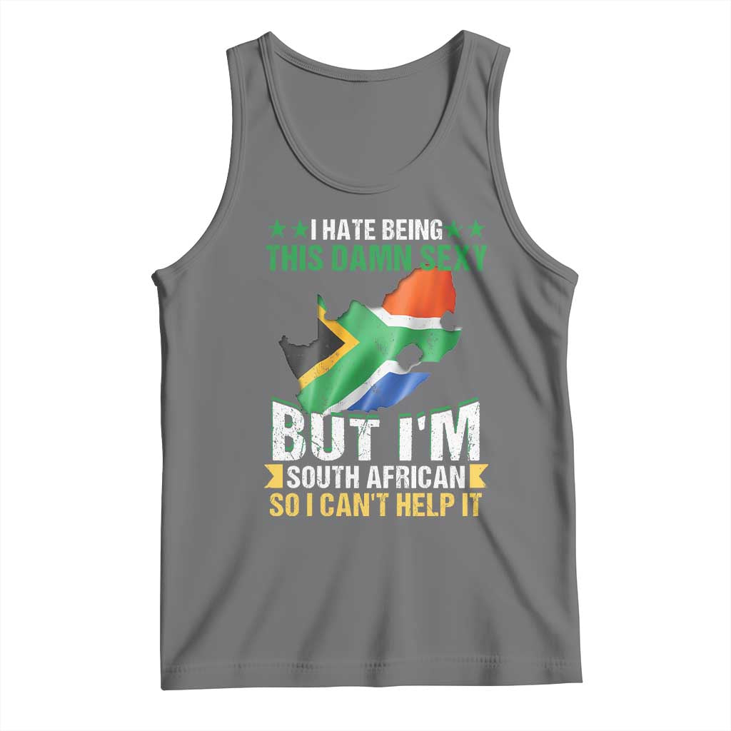 I Hate Being This Damn Sexy But I'm South African So I can't Help It Tank Top Saffa Flag TS11 Black Heather Print Your Wear