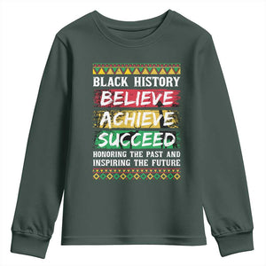 Black History Believe Achieve Succeed Youth Sweatshirt African American History TS11 Dark Forest Green Print Your Wear
