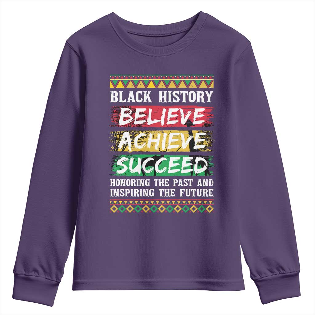 Black History Believe Achieve Succeed Youth Sweatshirt African American History TS11 Purple Print Your Wear