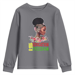 Education Is Freedom Youth Sweatshirt Black History Month Teacher Melanin Black Girl TS11 Charcoal Print Your Wear