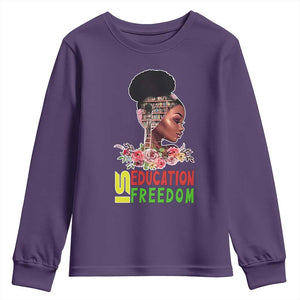 Education Is Freedom Youth Sweatshirt Black History Month Teacher Melanin Black Girl TS11 Purple Print Your Wear