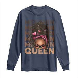 African American Pride Long Sleeve Shirt Melanin Queen Afro Messy Bun TS11 Navy Print Your Wear