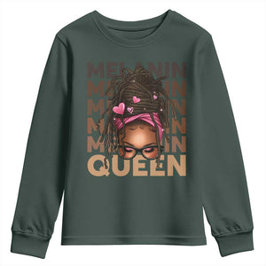 African American Pride Youth Sweatshirt Melanin Queen Afro Messy Bun TS11 Dark Forest Green Print Your Wear