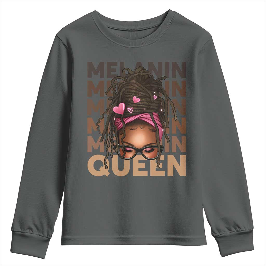African American Pride Youth Sweatshirt Melanin Queen Afro Messy Bun TS11 Dark Heather Print Your Wear