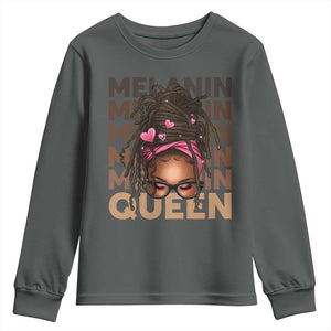 African American Pride Youth Sweatshirt Melanin Queen Afro Messy Bun TS11 Dark Heather Print Your Wear