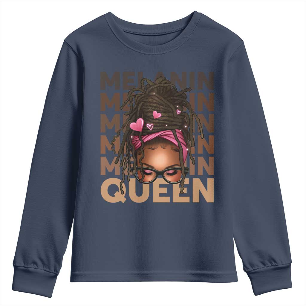 African American Pride Youth Sweatshirt Melanin Queen Afro Messy Bun TS11 Navy Print Your Wear