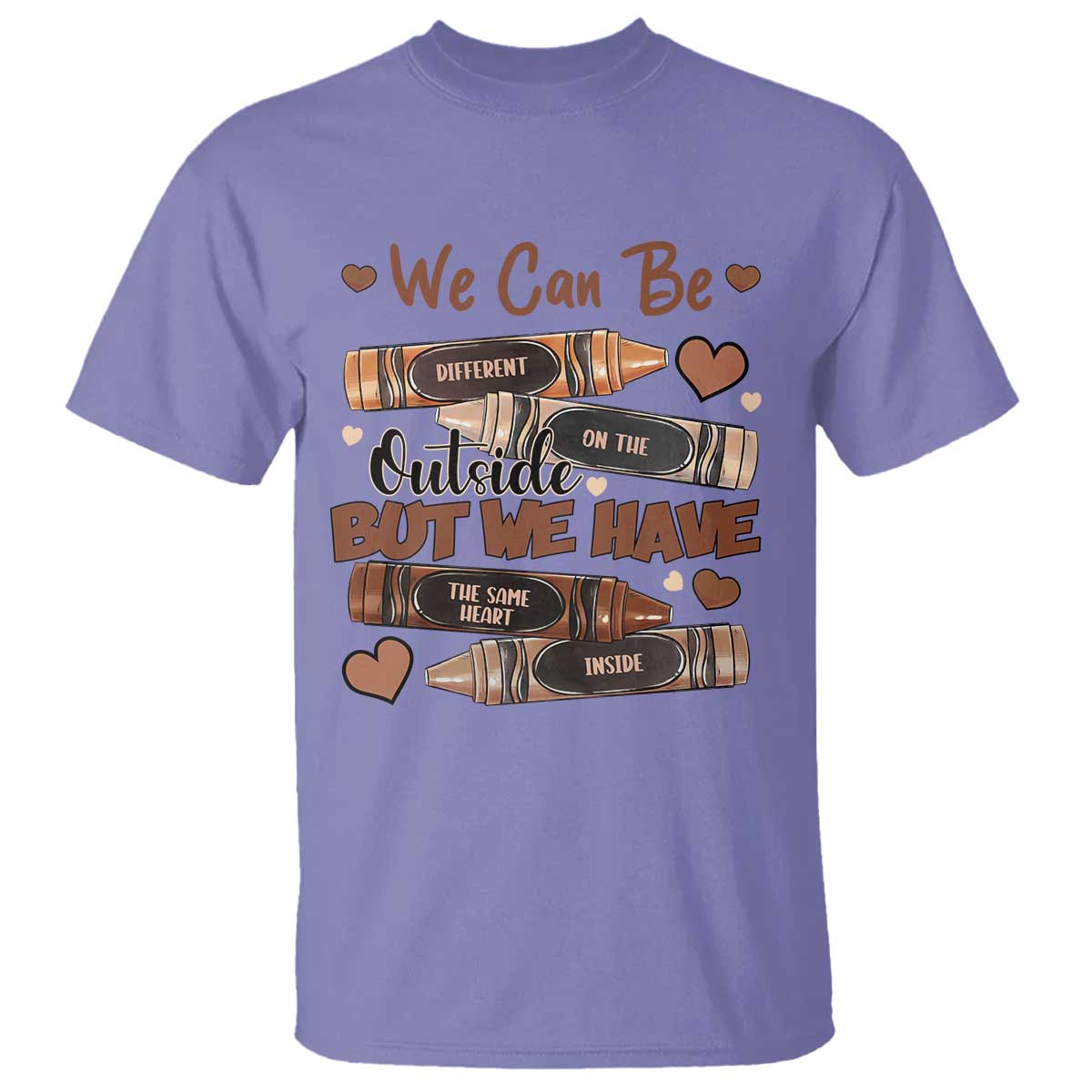 African American Teacher T Shirt We Can Be Different On The Outside But We Have The Same Heart Inside Melanin Crayons TS11 Violet Print Your Wear
