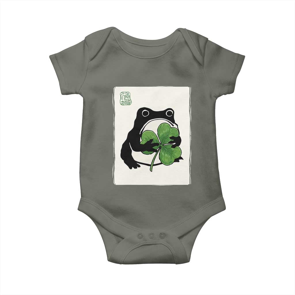 Funny Grumpy Frog Japanese St Patricks Day Baby Onesie TS11 Military Green Print Your Wear