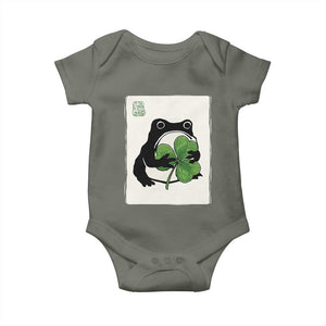 Funny Grumpy Frog Japanese St Patricks Day Baby Onesie TS11 Military Green Print Your Wear