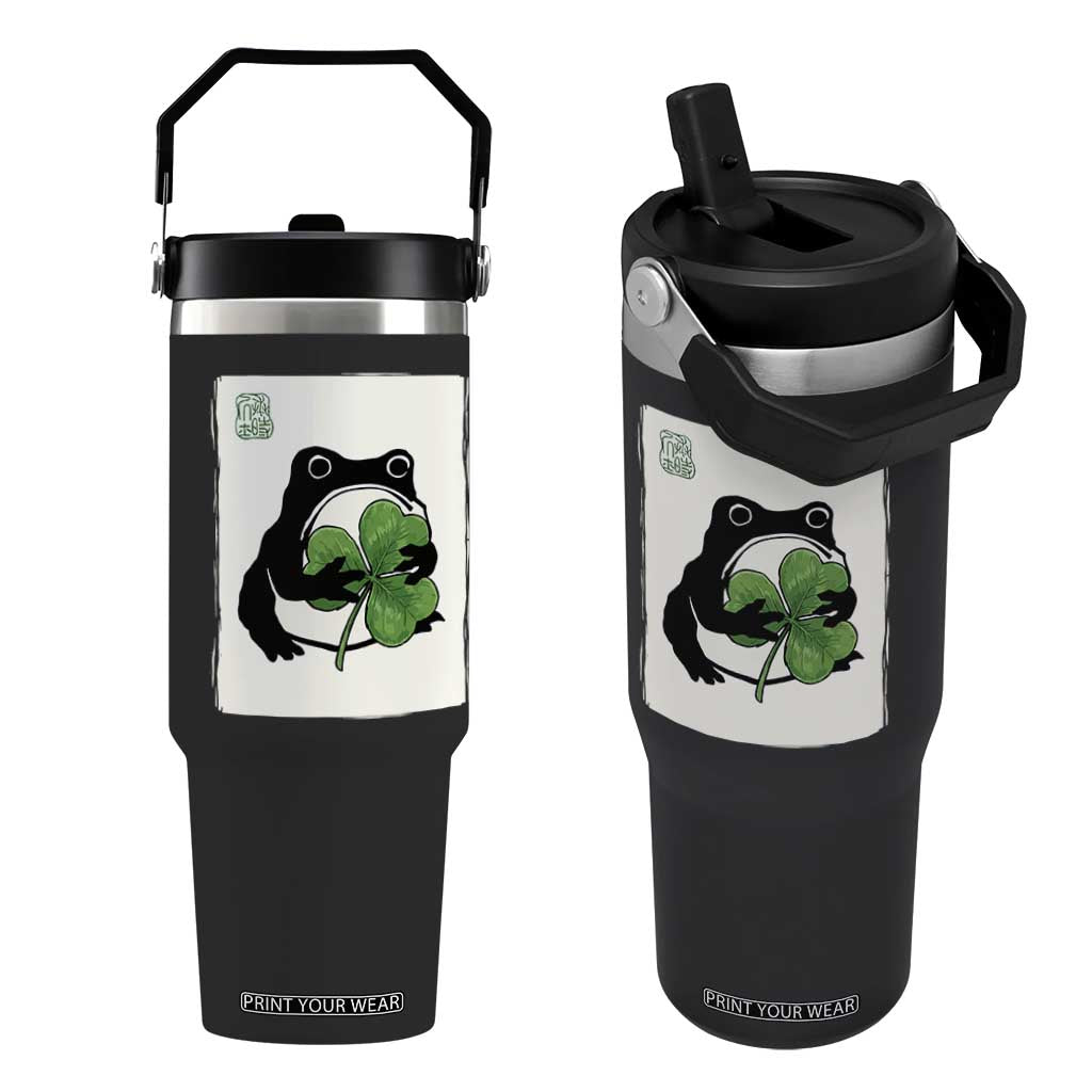 Funny Grumpy Frog Japanese St Patricks Day Flip Straw Tumbler TS11 One Size: 30 oz Black Print Your Wear
