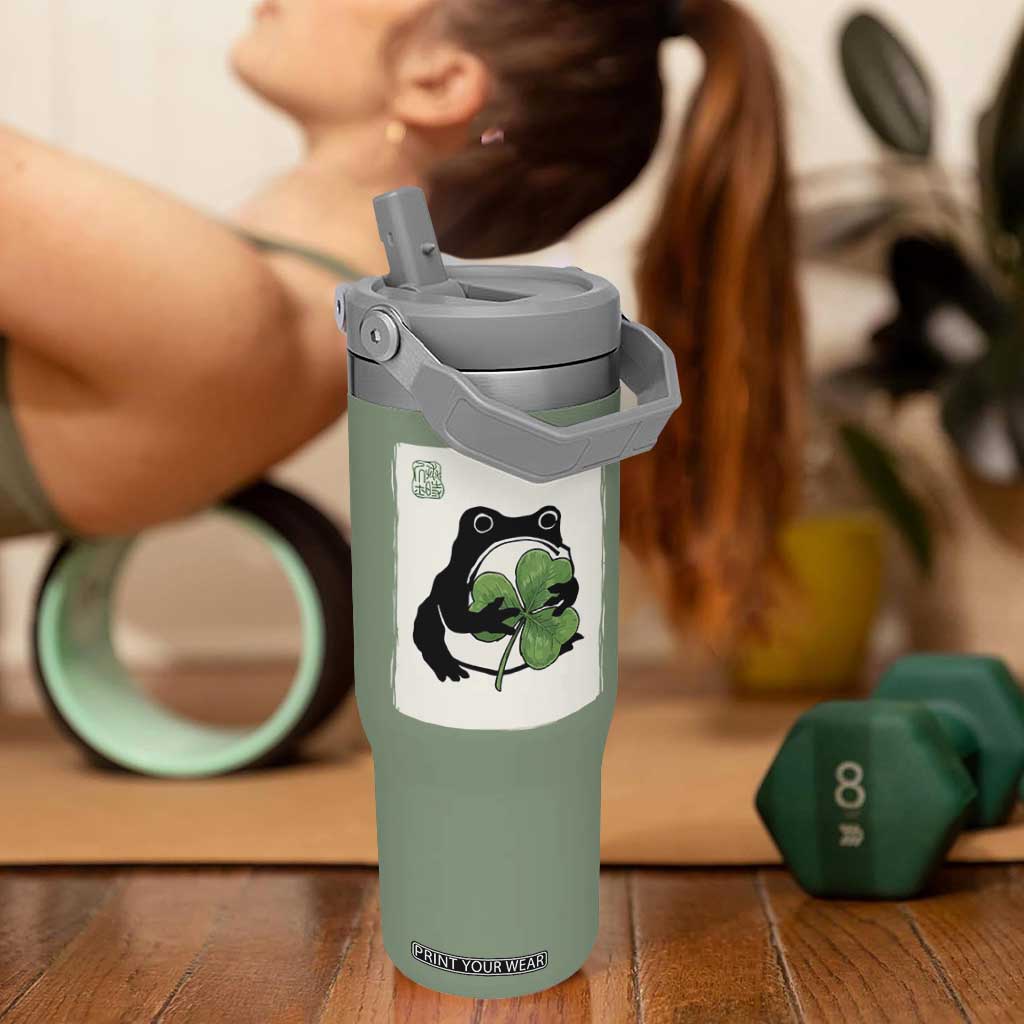 Funny Grumpy Frog Japanese St Patricks Day Flip Straw Tumbler TS11 One Size: 30 oz Moss Green Print Your Wear