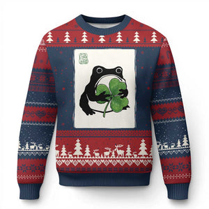 Funny Grumpy Frog Japanese St Patricks Day Ugly Christmas Sweater TS11 Navy Red Print Your Wear