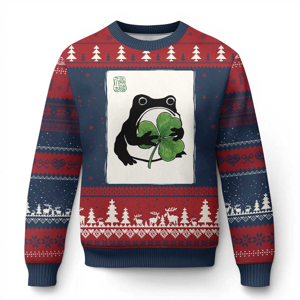 Funny Grumpy Frog Japanese St Patricks Day Ugly Christmas Sweater TS11 Navy Red Print Your Wear