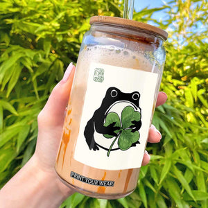 Funny Grumpy Frog Japanese St Patricks Day Glass Can TS11 Black Print Your Wear