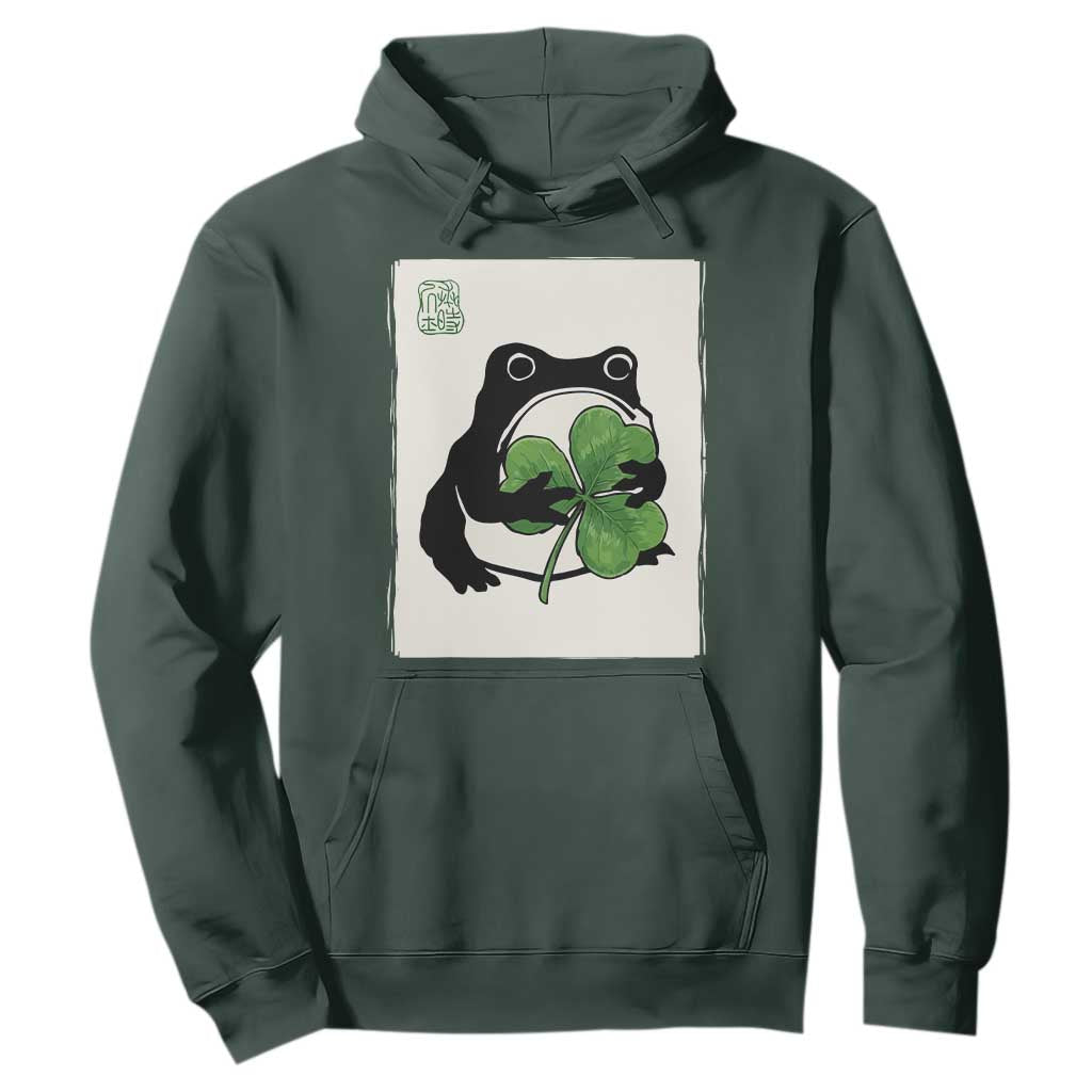 Funny Grumpy Frog Japanese St Patricks Day Hoodie TS11 Dark Forest Green Print Your Wear