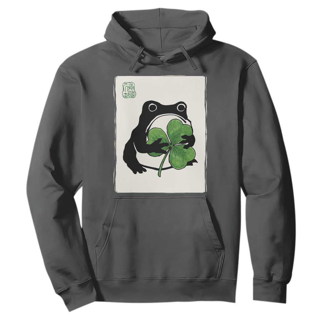 Funny Grumpy Frog Japanese St Patricks Day Hoodie TS11 Dark Heather Print Your Wear