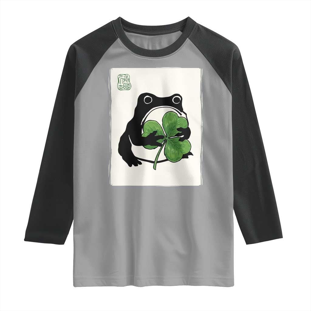 Funny Grumpy Frog Japanese St Patricks Day Raglan Shirt TS11 Sport Gray Black Print Your Wear