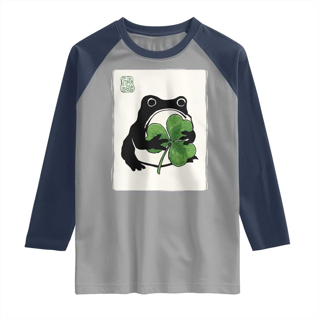 Funny Grumpy Frog Japanese St Patricks Day Raglan Shirt TS11 Sport Gray Navy Print Your Wear