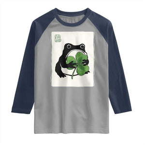 Funny Grumpy Frog Japanese St Patricks Day Raglan Shirt TS11 Sport Gray Navy Print Your Wear