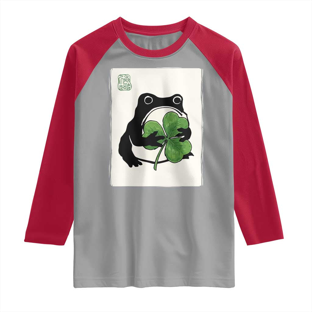 Funny Grumpy Frog Japanese St Patricks Day Raglan Shirt TS11 Sport Gray Red Print Your Wear