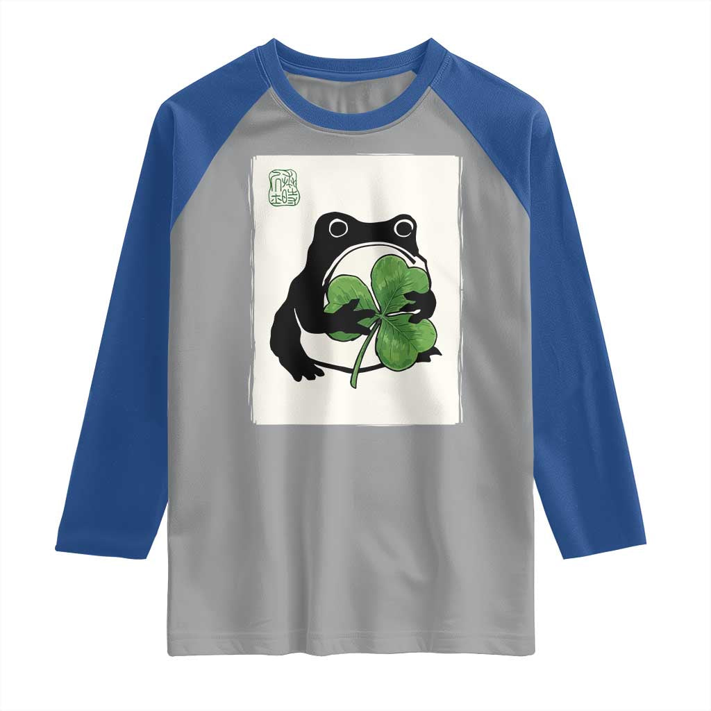 Funny Grumpy Frog Japanese St Patricks Day Raglan Shirt TS11 Sport Gray Royal Print Your Wear