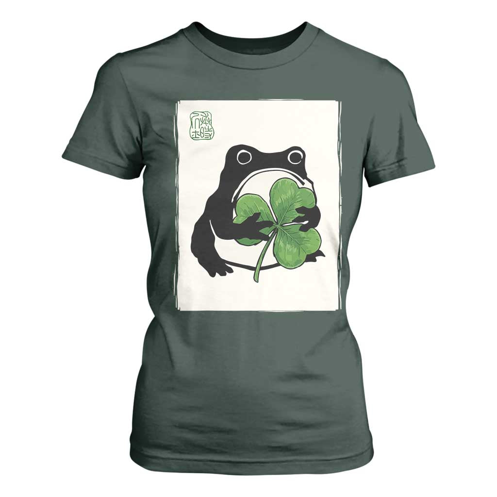 Funny Grumpy Frog Japanese St Patricks Day T Shirt For Women TS11 Dark Forest Green Print Your Wear