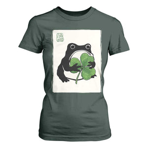 Funny Grumpy Frog Japanese St Patricks Day T Shirt For Women TS11 Dark Forest Green Print Your Wear